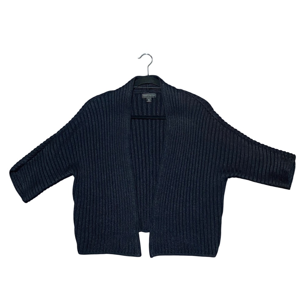 WORTHINGTON Heavy Black Ribbed Knit Open Front Cropped‎ Cardigan Sweater XL